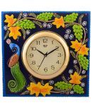 eCraftIndia Multicoloured Wooden Papier Mache Peacock Wall Clock