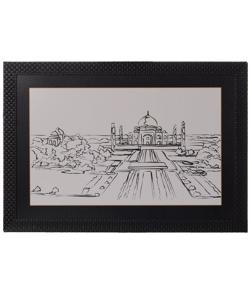     			eCraftIndia Black & White Sketched Tajmahal Satin Framed UV Art Print Painting
