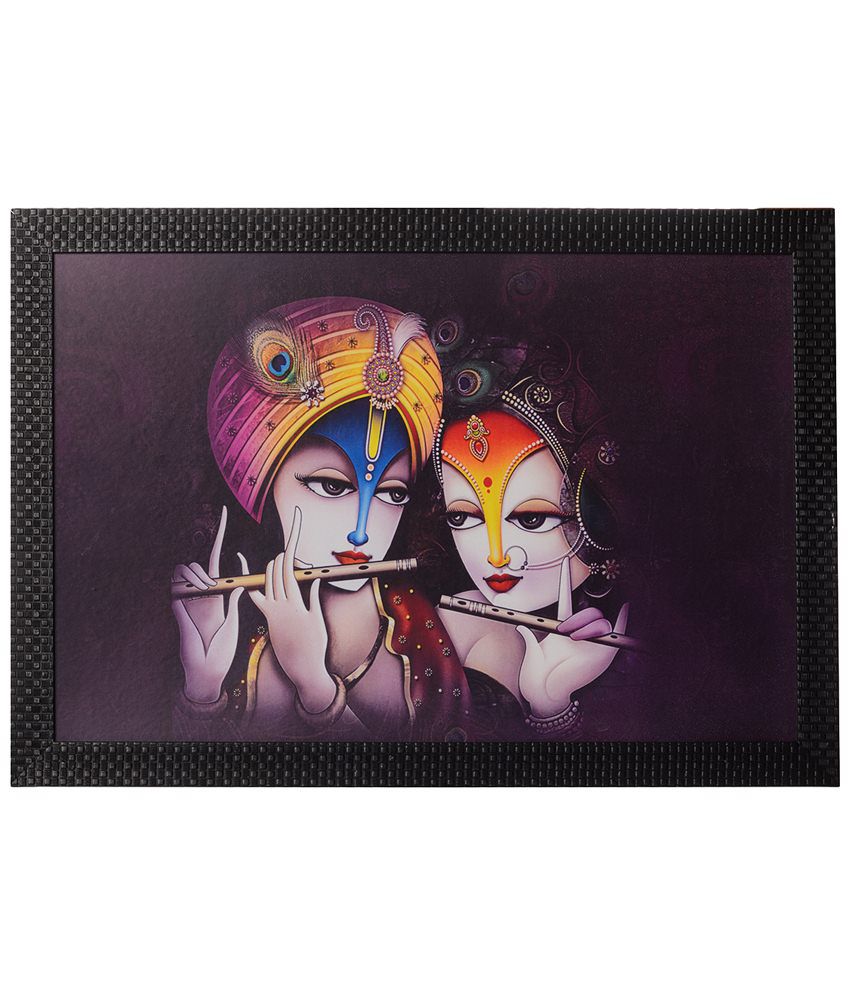     			eCraftIndia Purple & Yellow Radha Krishna Satin Framed UV Art Print Painting