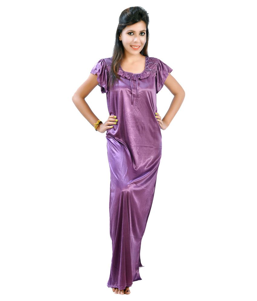 Buy Fashion Zilla Purple Satin Nighty And Night Gowns Pack Of 2 Online At Best Prices In India 1993