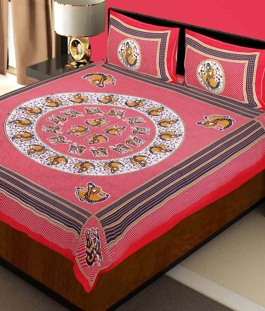 Jaipuri Haat Multicolour Cotton Bedsheet with 2 pillow cover Buy