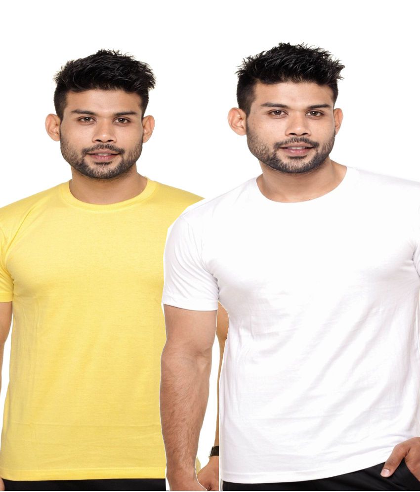     			Fleximaa Combo of Yellow and White Cotton T-shirts