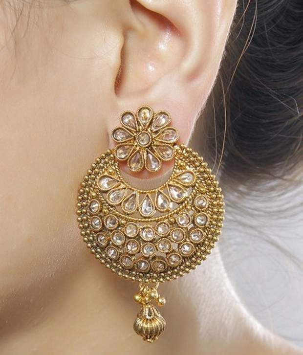 Much More Indian Bollywood Gold Plated Peach Color Polki Earring For Much More Indian Bollywood Gold Plated Peach Color Polki Earring For Women Wedding Jewelry