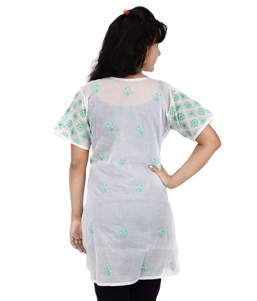 Parijat White Chikankari Cotton Kurti - Buy Parijat White Chikankari Cotton Kurti Online at Best 