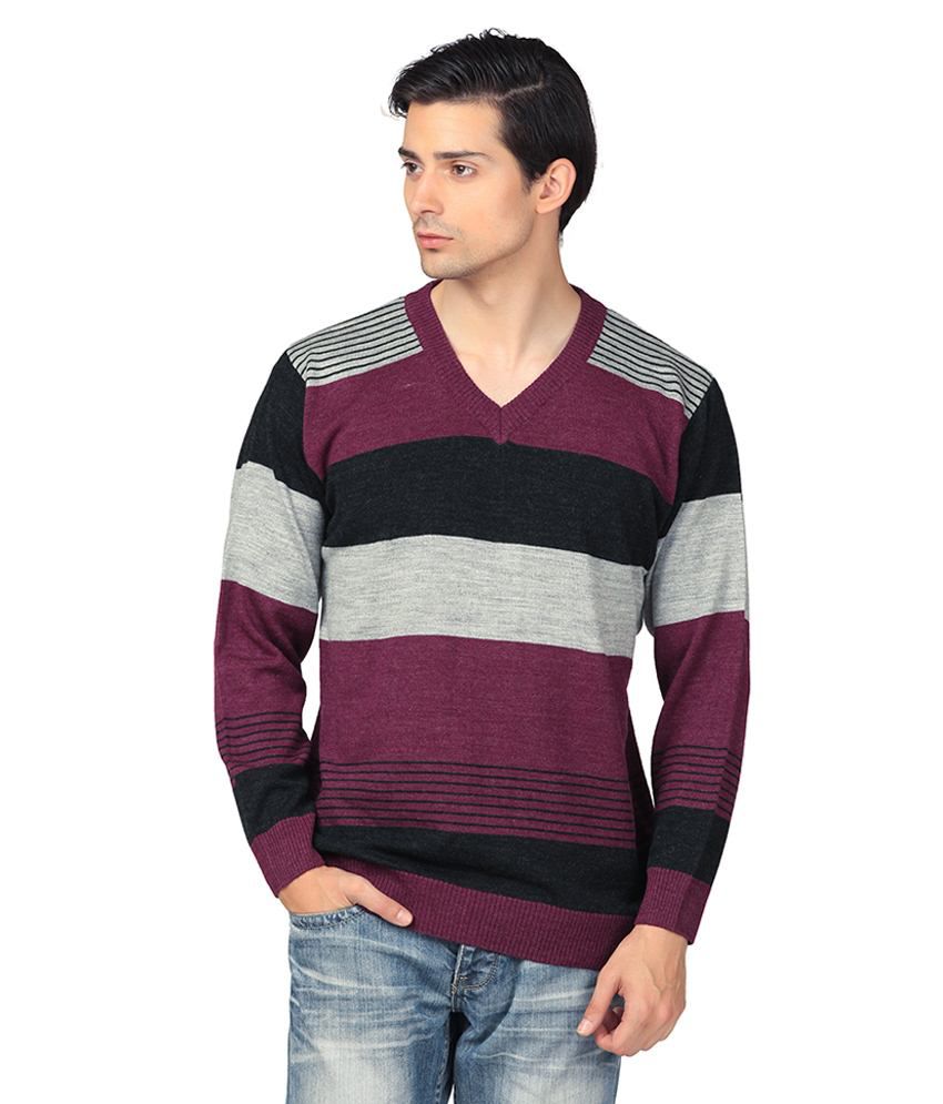 Aarbee Multicolour Full Sleeves Wool Blend V-neck Sweater - Buy Aarbee ...