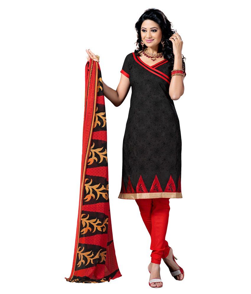 Saee Black Cotton Unstitched Dress Material Buy Saee Black Cotton