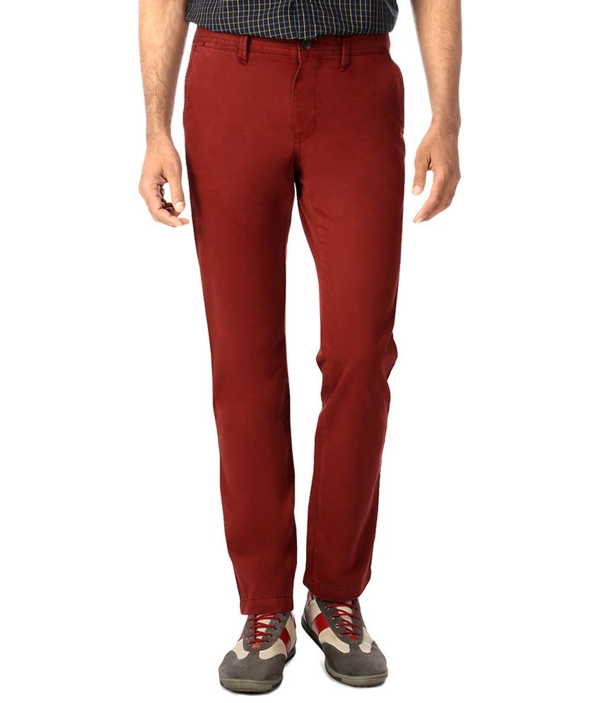 Byford by Pantaloons Maroon Trousers 