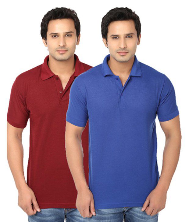 Awa Blue And Maroon Half Sleeves Basic Wear Polo T-shirt - Set Of 2 ...
