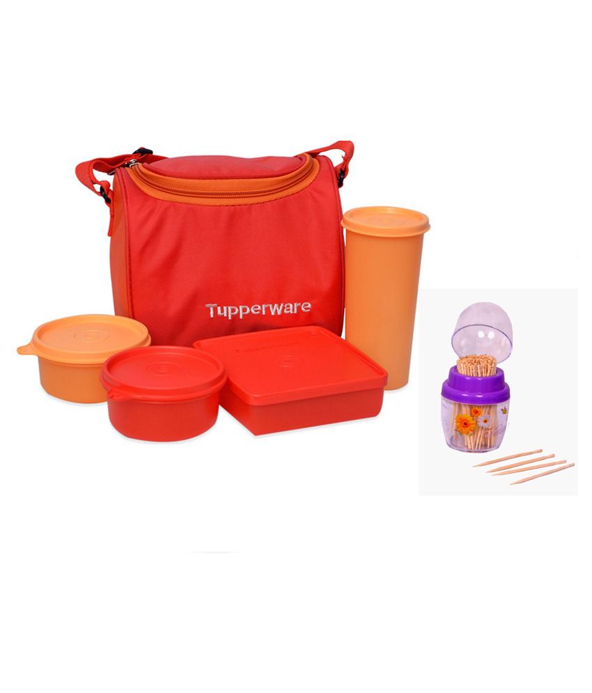 2% OFF on Tupperware Orange & Red Virgin Plastic Lunch Box With ...