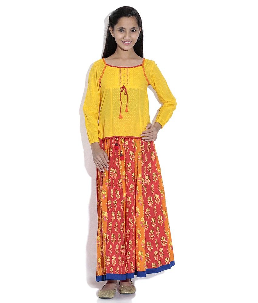 Biba 100 Cotton Orange Full Sleeve Salwar Kameez For Kids Buy Biba