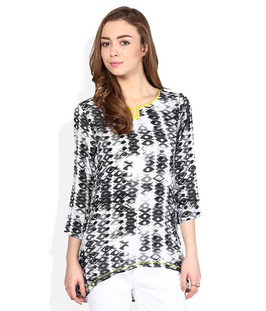 AND White Round Neck Printed Top - Buy AND White Round Neck Printed Top ...