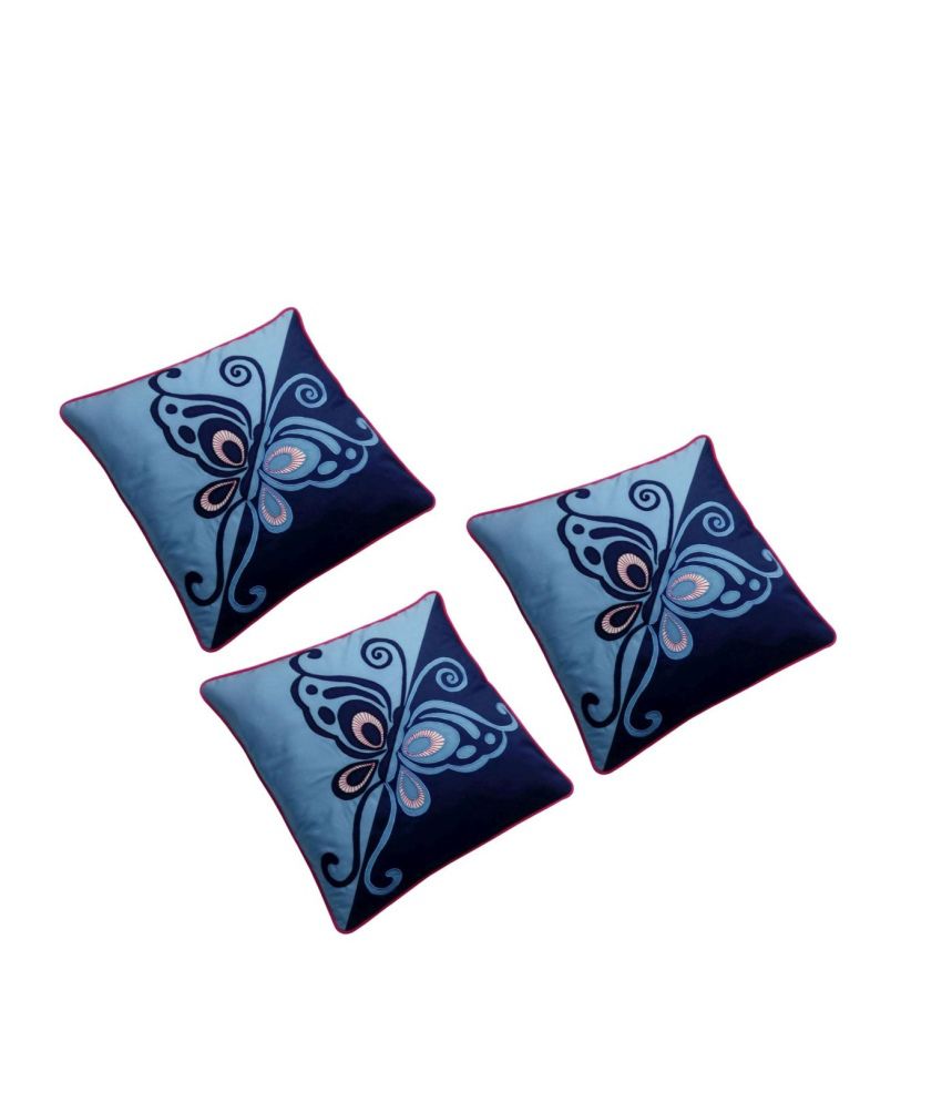     			Hugs'n'Rugs Blue Embroidery Cotton Cushion Cover - Pack Of 3