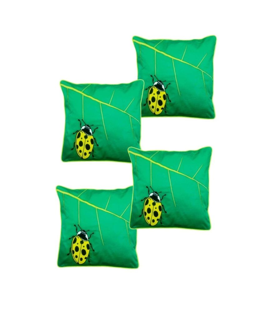     			Hugs'n'Rugs Green Embroidery Cotton Cushion Cover - Pack Of 4