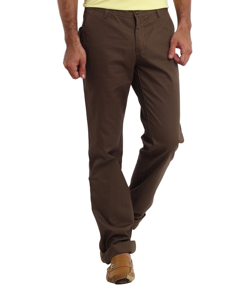 Classic Polo Brown Slim Fit Solid Men's Trousers - Buy Classic Polo ...