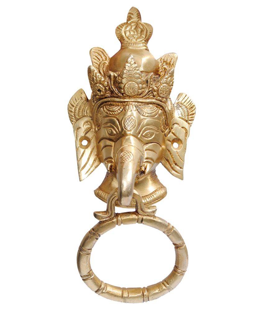 Craftartz Golden Brass Elephant Head Ganesha Brass Door Knocker