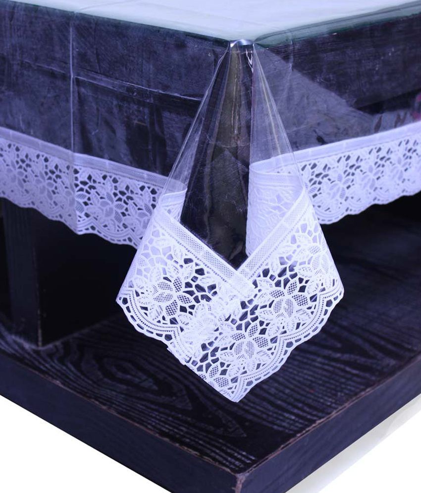     			E-Retailer's Stylish Transparent  With White Lace Center Table Cover