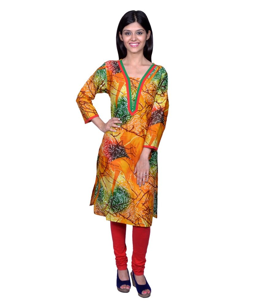 orange color kurti combination
