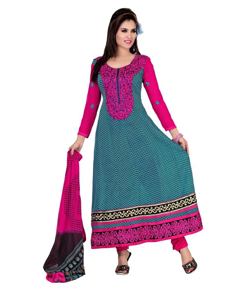 Krushnkunj Blue Cotton Semi Stitched Dress Material - Buy Krushnkunj ...