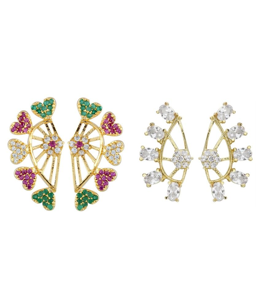 Parijaat Multicolour Style Diva American Diamond Ear Cuffs Pack Of 2
