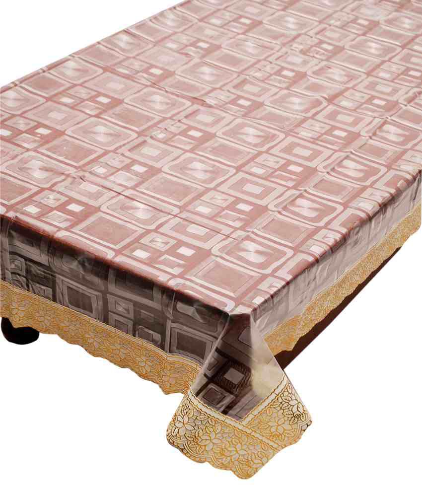     			E-Retailer'S Stylish Square Transparent With Golden Lace Center Table Cover