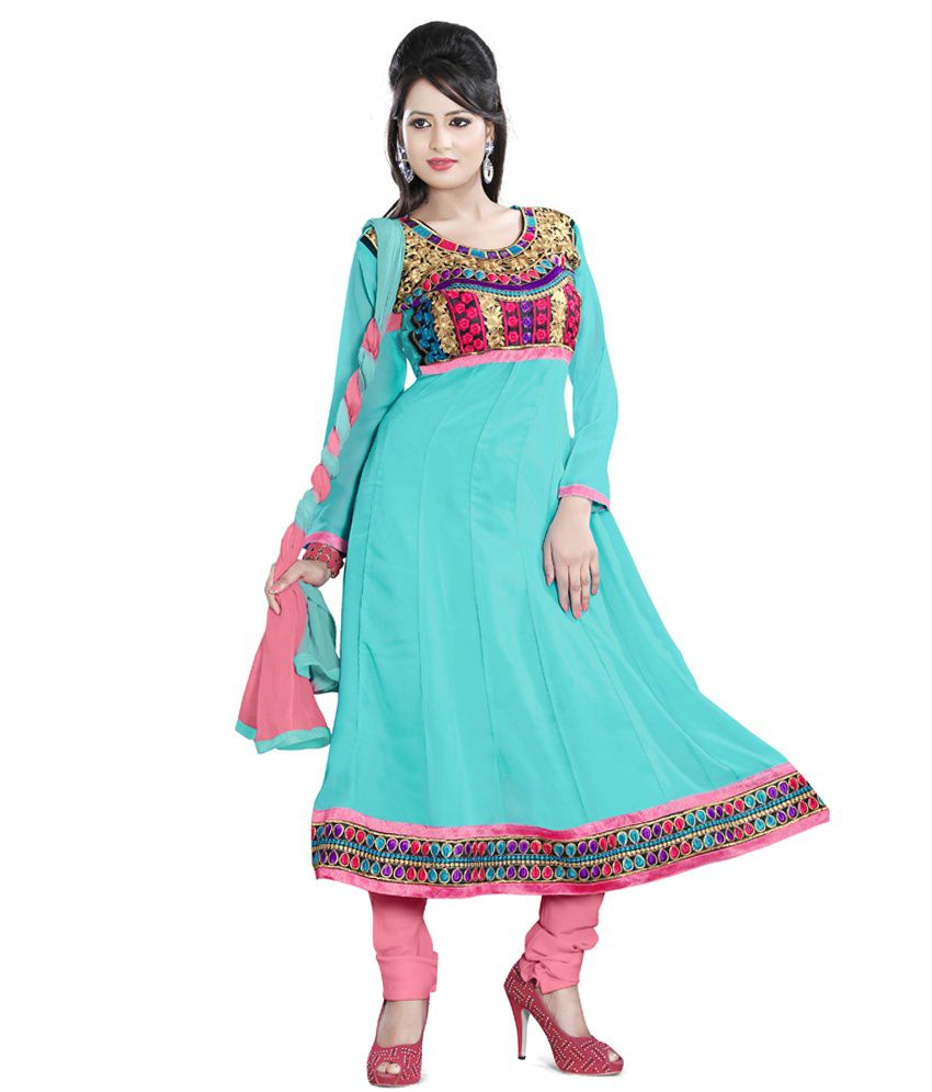 Shaili Pink and Blue Georgette Anarkali Semi-Stitched Suit - Buy Shaili ...