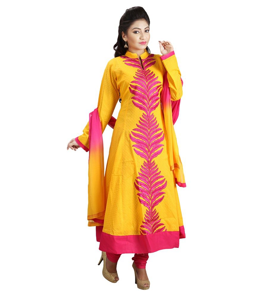 Sharmili Yellow Cotton Stitched Suit - Buy Sharmili Yellow Cotton ...