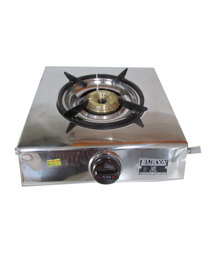 Surya Namashkar 1 Burner Stainless Steel Gas Stove Silver and Black