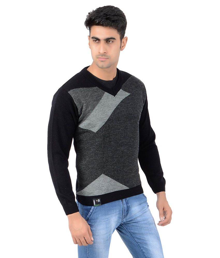 Domex Black Full Sleeves Wool V-neck 