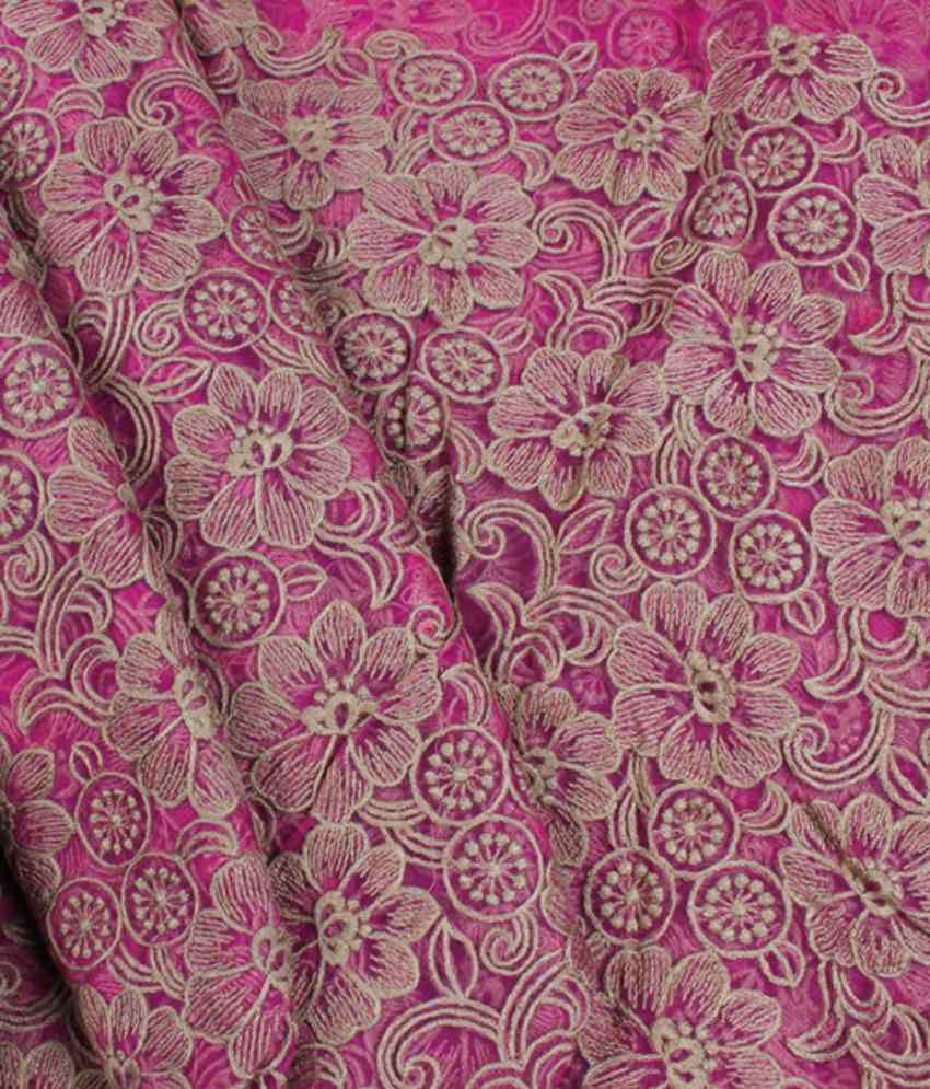 Fabdunes Pink Embroidery Polyester Fabric