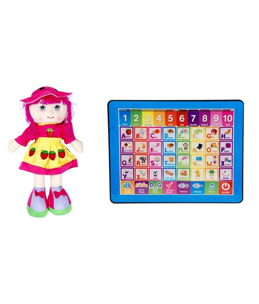 Montez Cute Baby Doll Soft Toy Kids Learning Tablet Combo