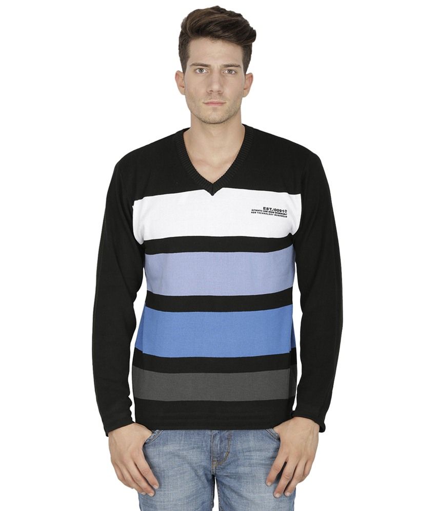 black and blue striped sweater