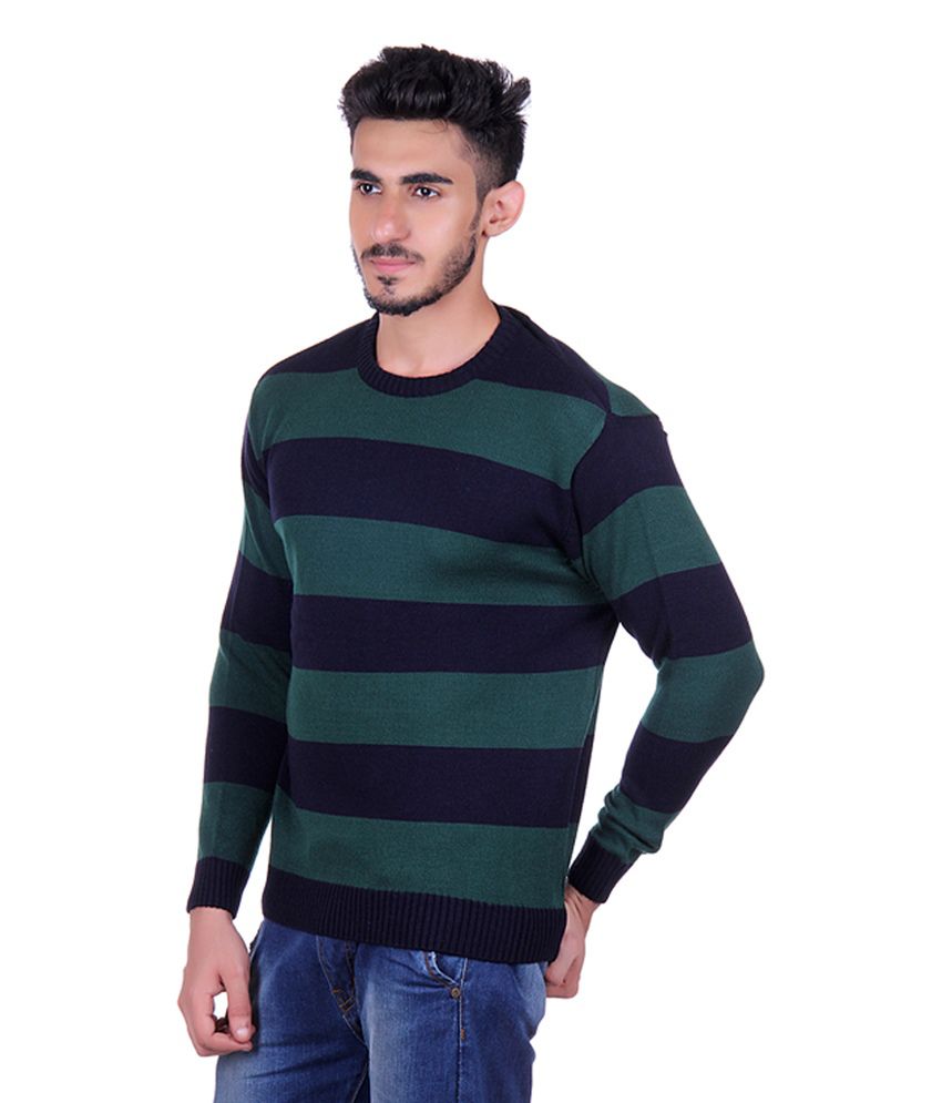 Sportking Navy Blue & Green Acrylic Striped Sweater - Buy Sportking ...