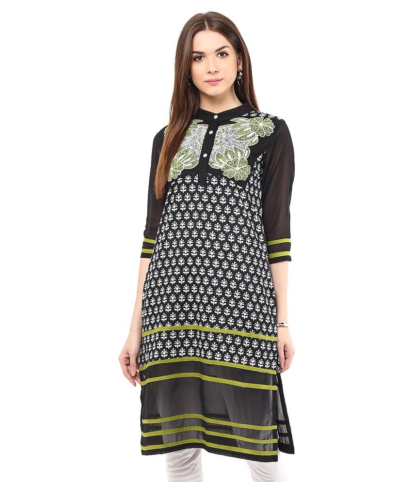 Indi Dori Black Cotton Kurti - Buy Indi Dori Black Cotton Kurti Online ...