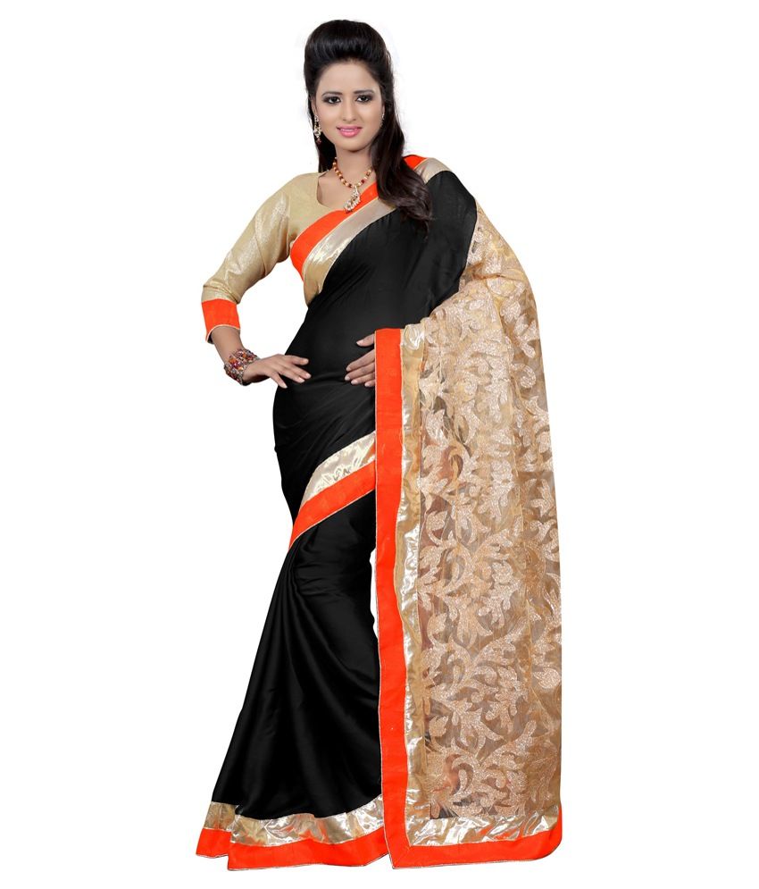 Bunny Sarees Black Satin Saree - Buy Bunny Sarees Black Satin Saree ...