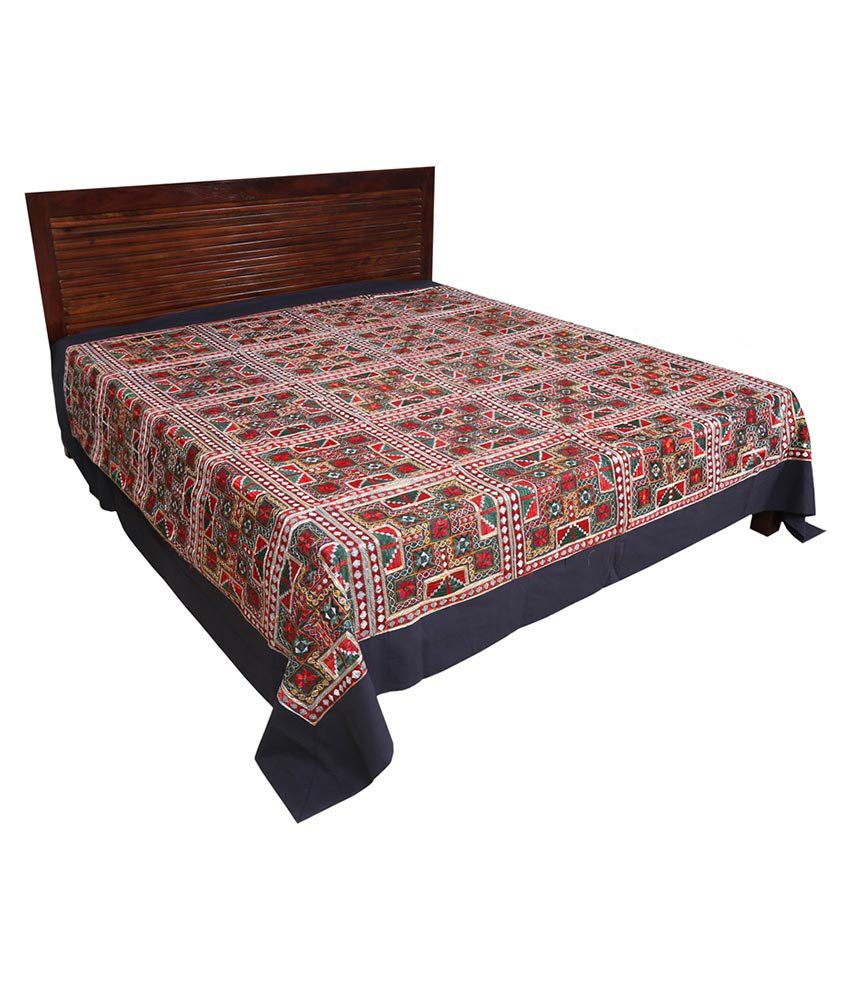 Indigenous Handicrafts Green Double Bed Cover With Mirror Work And ...