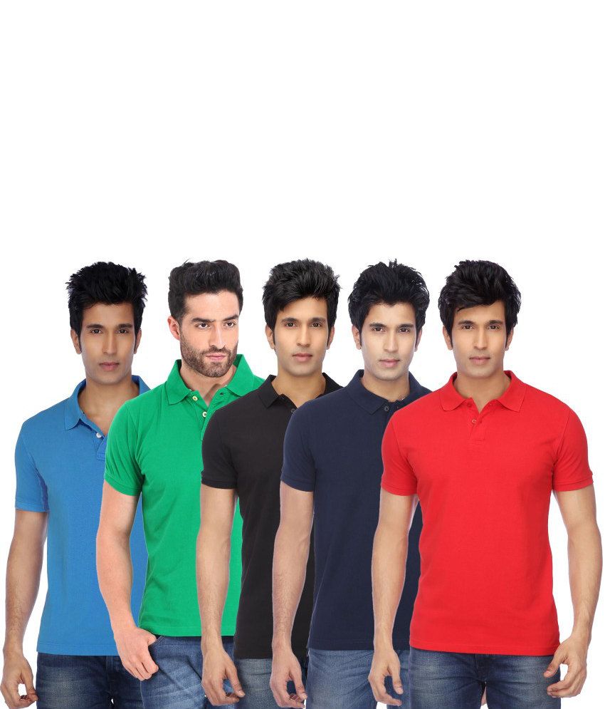     			Concepts Multicolor Cotton Blend Polo T Shirts (Pack of 5)