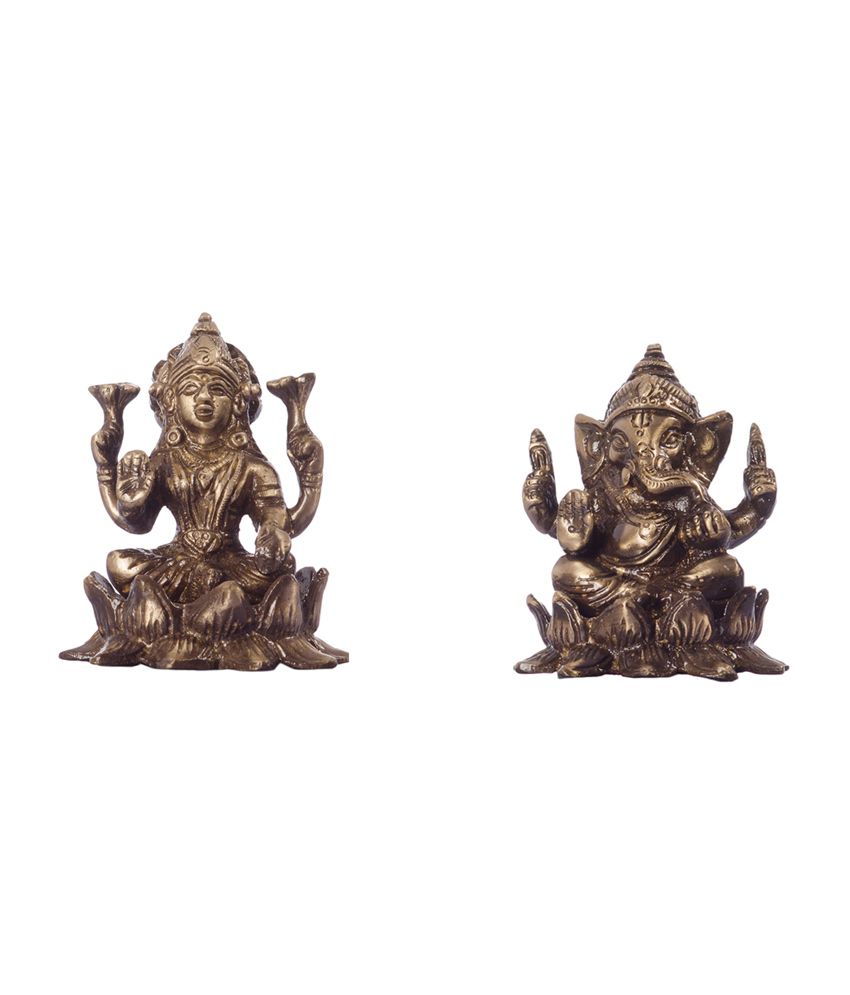     			eCraftIndia Golden Laxmi Ganesha on Lotus