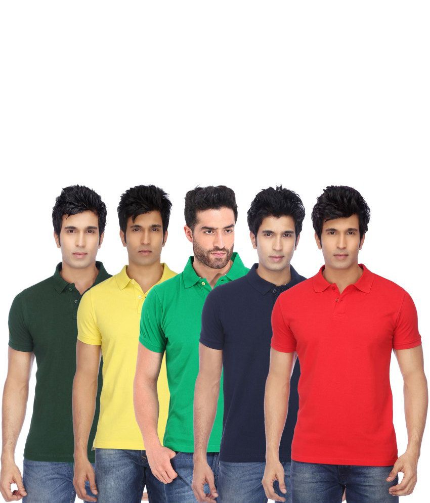     			Concepts Multicolor Cotton Blend Polo T Shirts (Pack of 5)