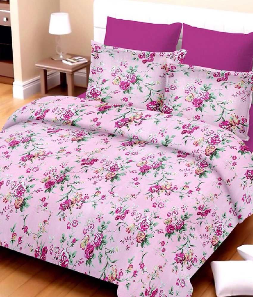 Kunal Pink Cotton Floral Bed Sheet with Two Pillow Covers Buy Kunal