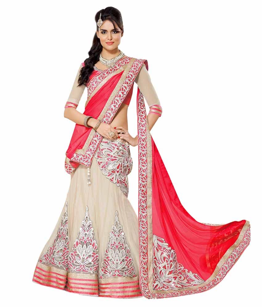 red netted lehenga