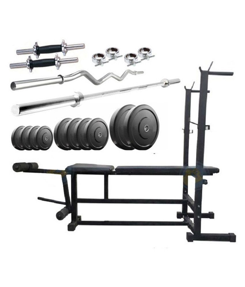 Facto Power 6 In 1 Bench Press + 8 Kg. Rubber Weight Plates + Dumbell