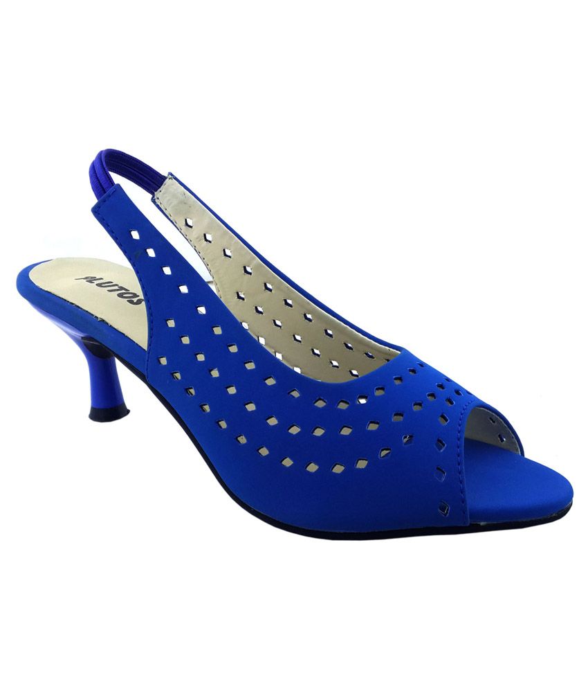 Plutos Blue Kitten Heeled Sandals Price in India- Buy Plutos Blue Kitten Heeled Sandals Online 
