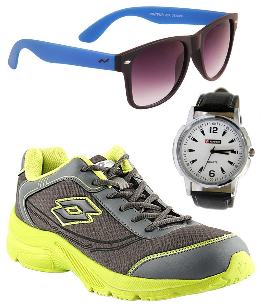 Lotto Grey Sports Shoes with Watch and Sunglasses Combo