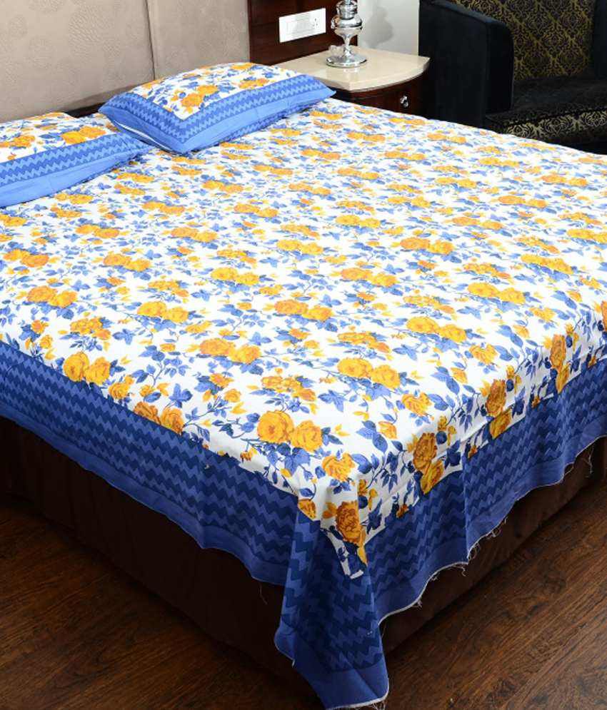     			UniqChoice 100% Cotton Exclusive Jaipuri Print Double Bed Sheet With 2 Pillow Cover