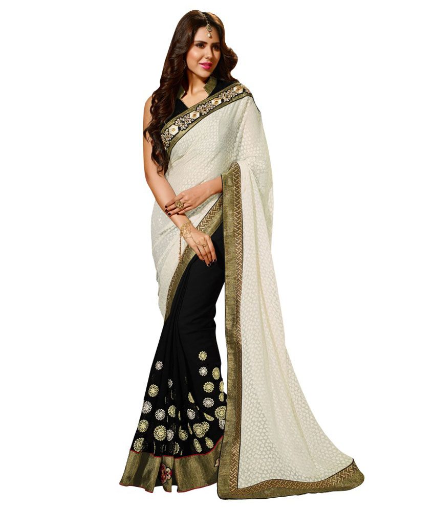 Sukrut Fashion White Pure Georgette Saree - Buy Sukrut Fashion White ...