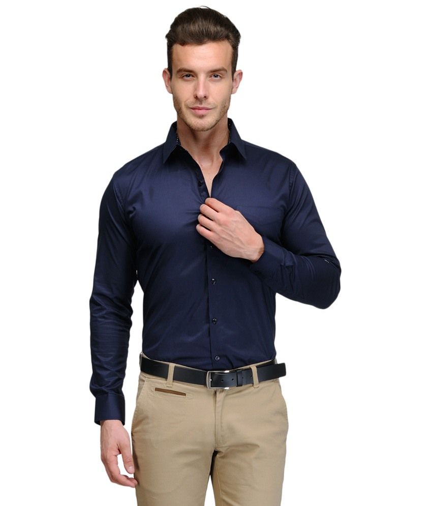 Hancock Navy Blue Solid Party Wear Shirt - Buy Hancock ...