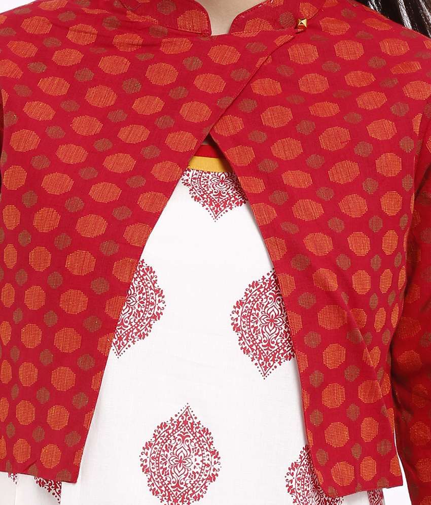 cream and red combination churidar