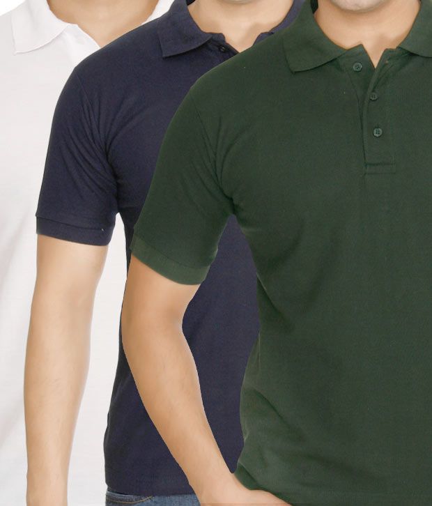 Weardo Green-Blue-White Pack Of 3 Polo T-Shirts