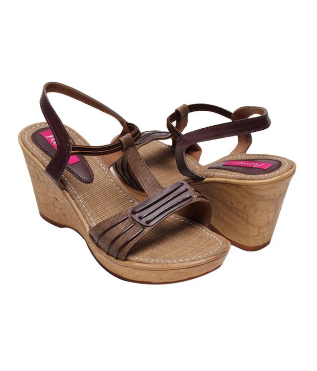 Flower Brown Wedge Heel Sandals Price in India- Buy Flower Brown Wedge Heel Sandals Online at 