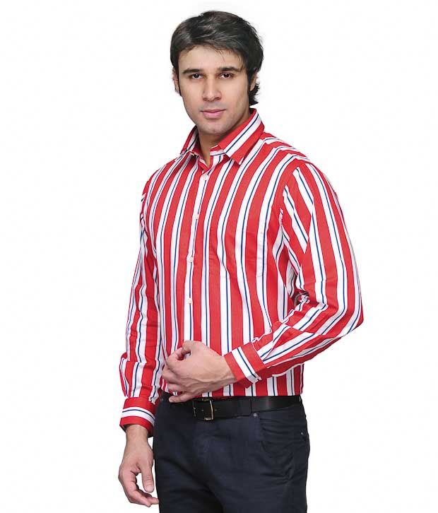 red and white striped formal shirt
